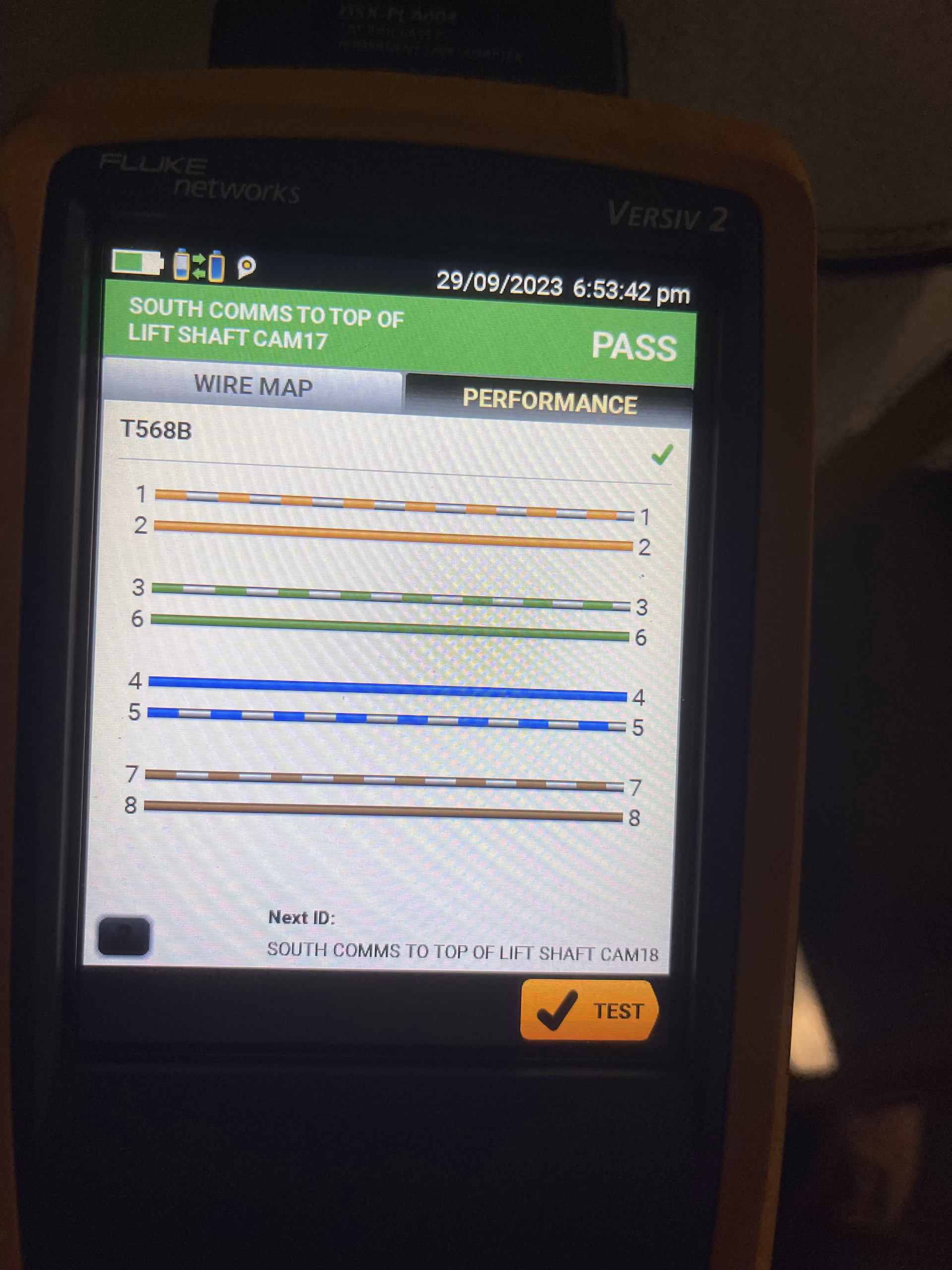Fluke Networks DSX CableAnalyzer in use during commissioning